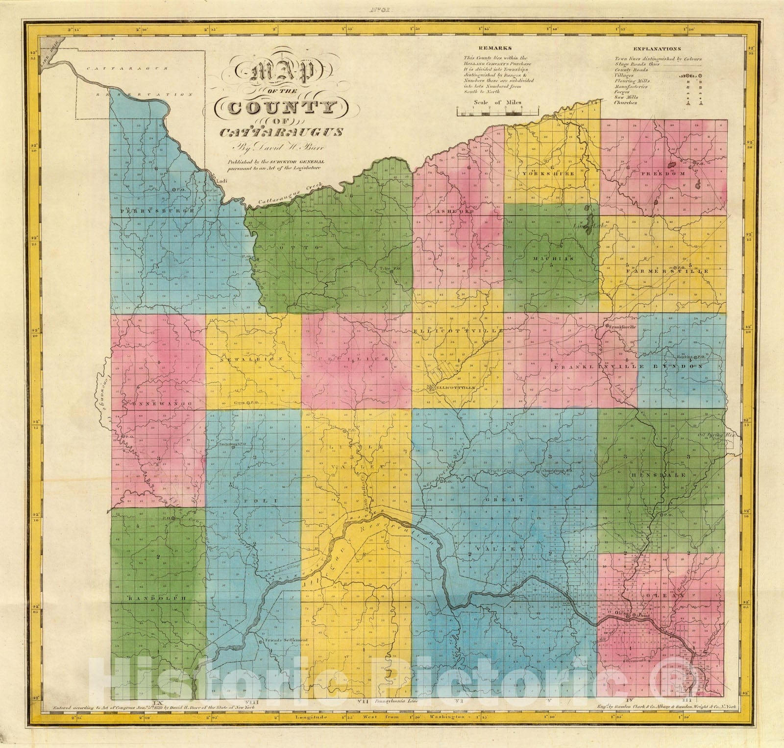 Historic Map - 1829 Cattaraugus County. - Vintage Wall Art