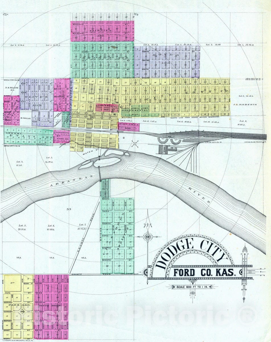 Historic Map : 1887 Dodge City, Ford Co, Kas. - Vintage Wall Art