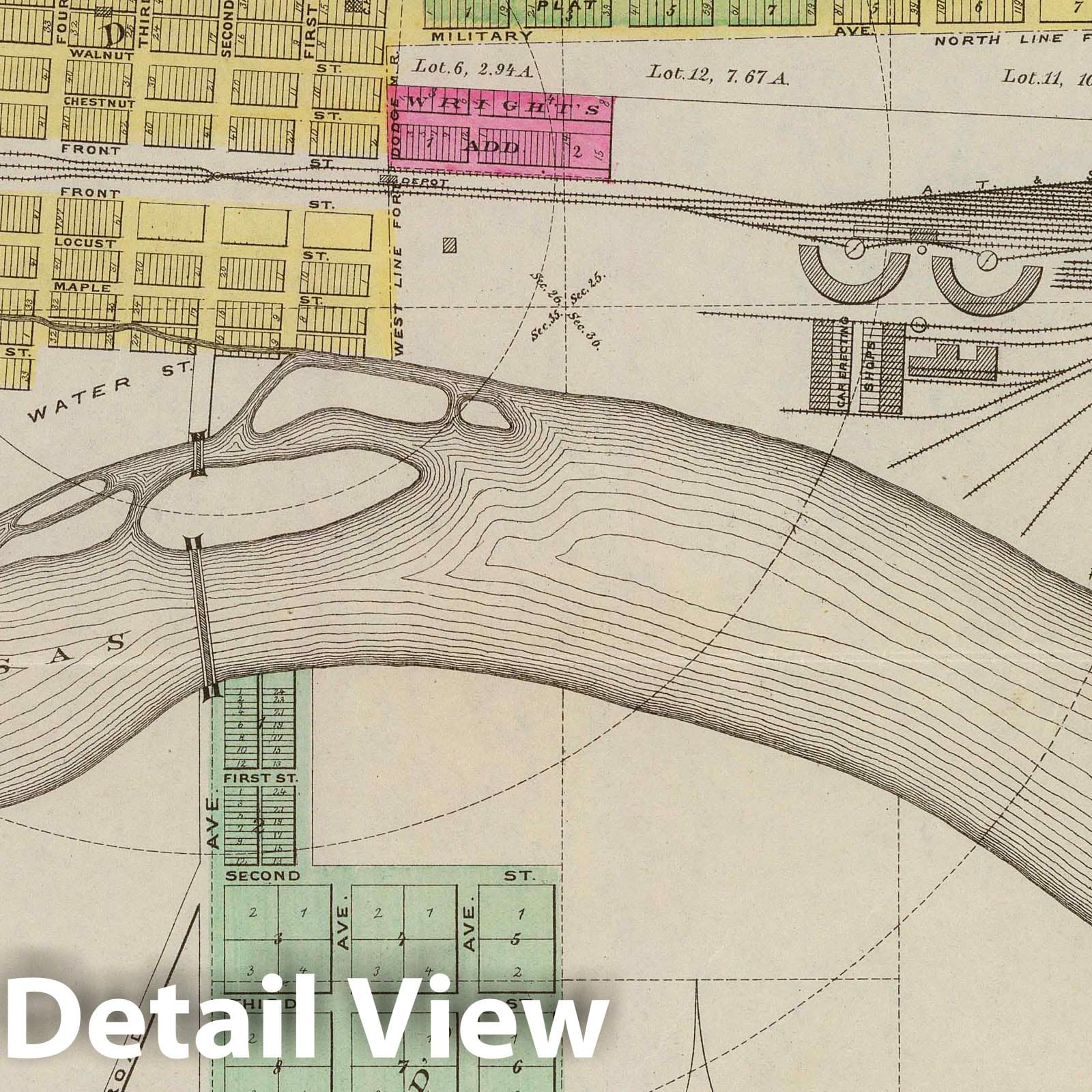 Dodge City, Ford County, Kansas - Military Map, 1887 - Historical Atlas Print