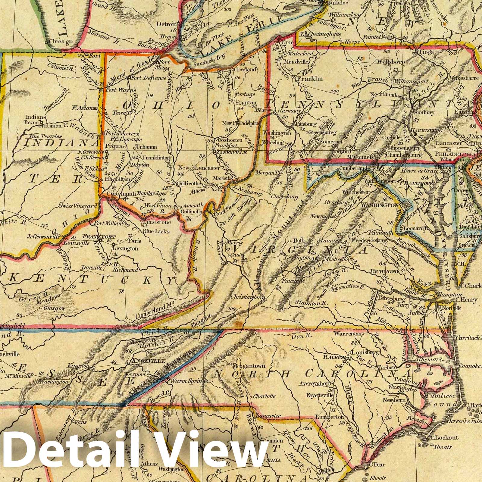 United States of America - Road Map, 1814 - Historical Map Print