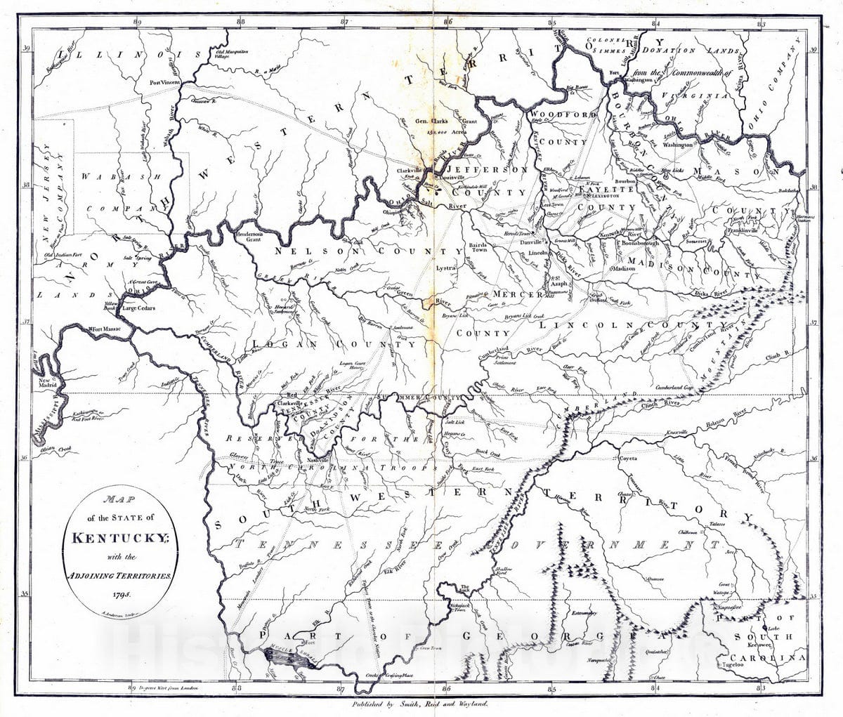 Kentucky with Adjoining Territories, 1796 - Historical Map Print