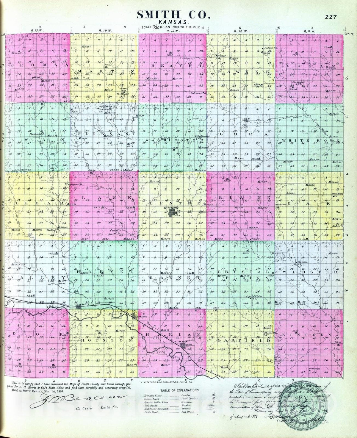 Historic Map : 1887 Smith Co, Kansas. - Vintage Wall Art