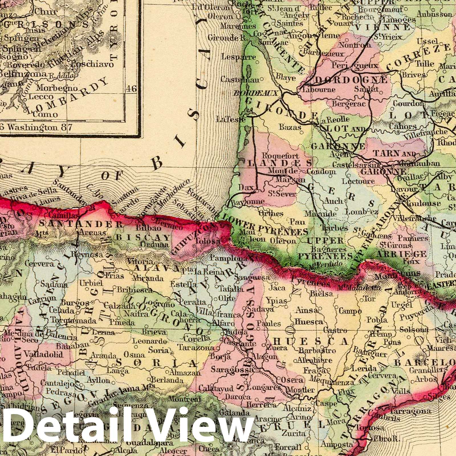 France, Spain, Portugal, and Corsica - Railroad Map, 1870