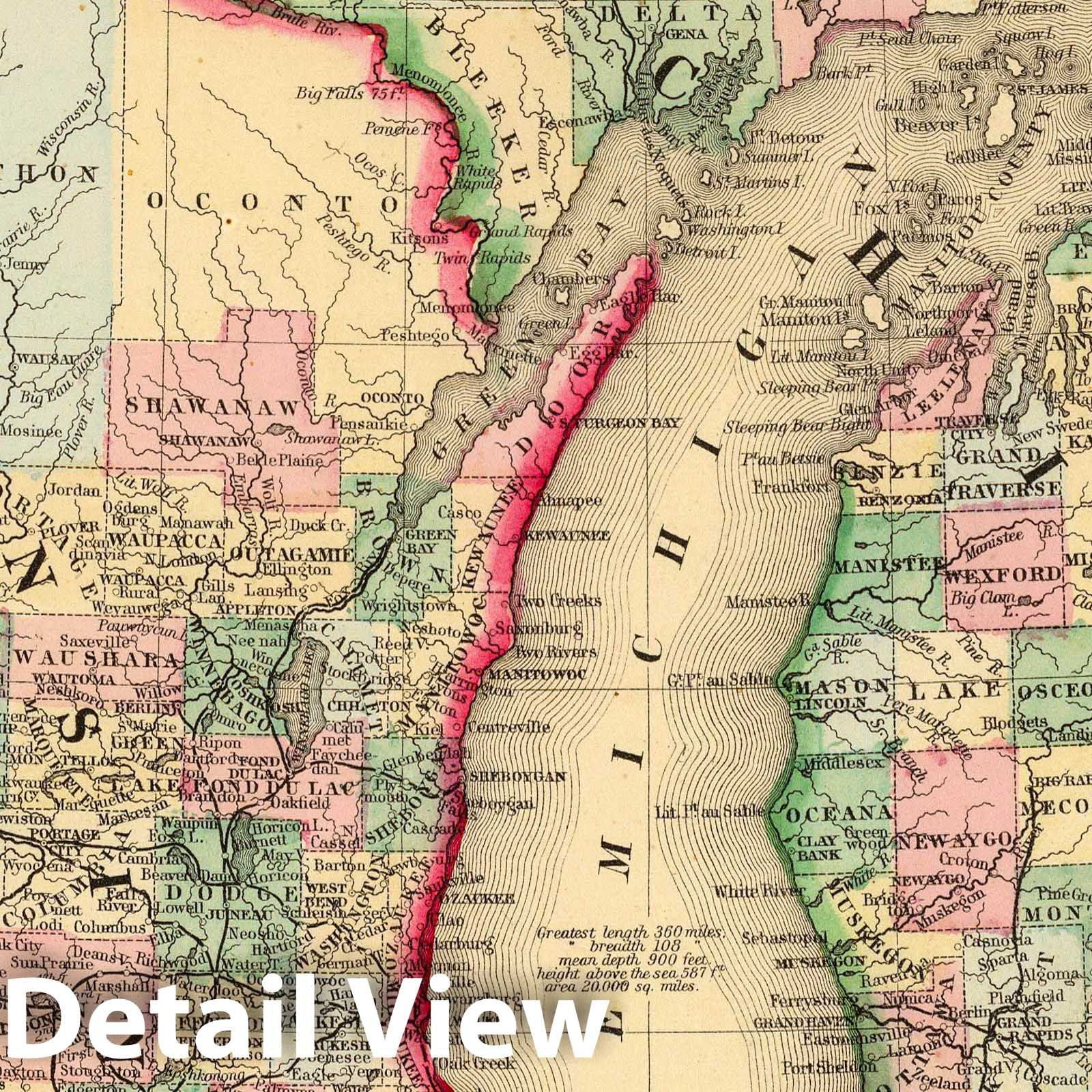 Michigan and Wisconsin - Railroad Map, 1870 - Historical Map Print
