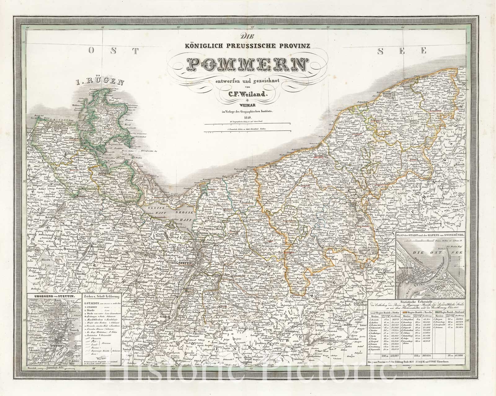 Prussian Province of Pomerania, 1840 - Historical Map Print