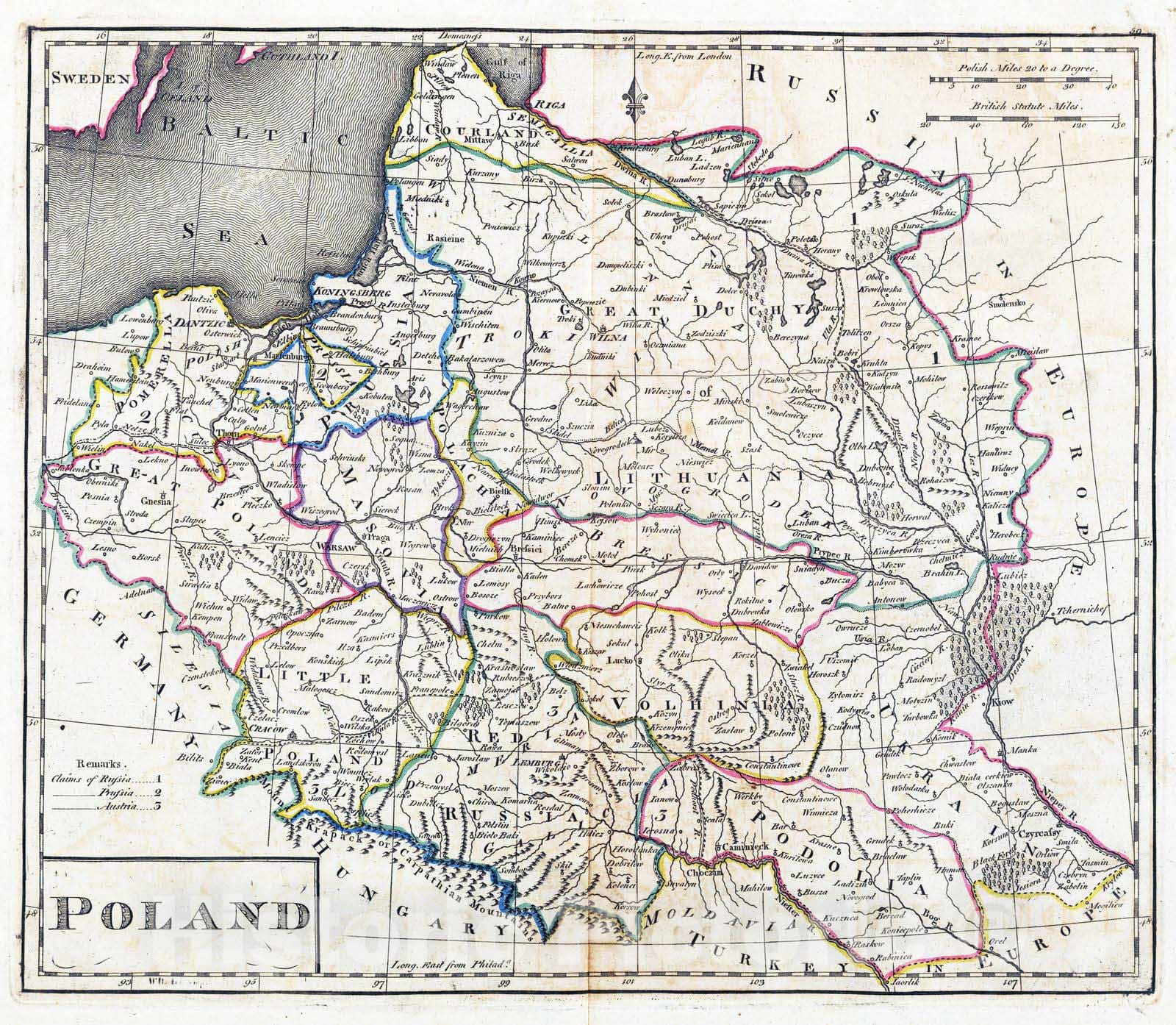 Poland, 1814 - Historical Map Print from Carey's General Atlas