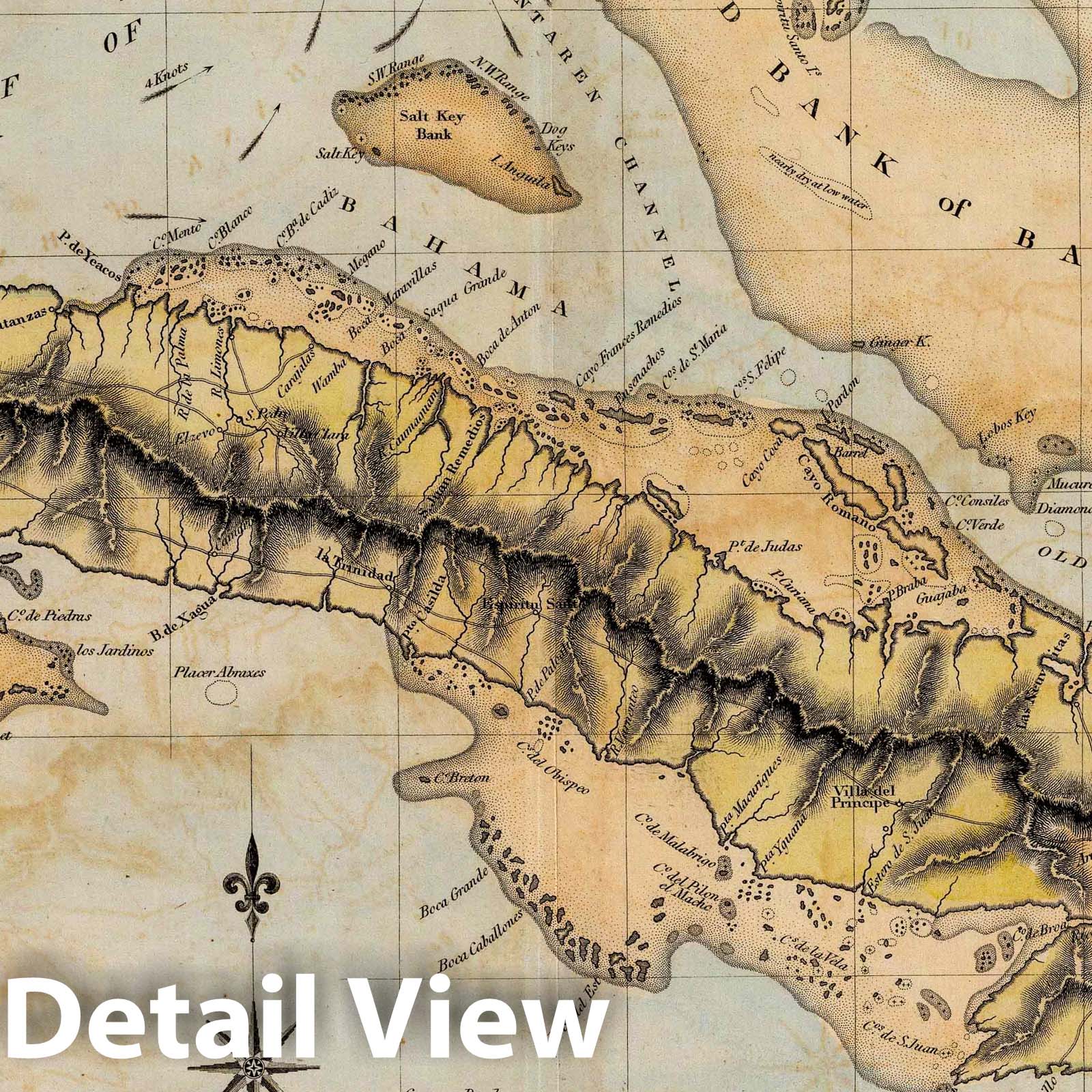 Cuba - River Map, 1823 - Historical Map Print