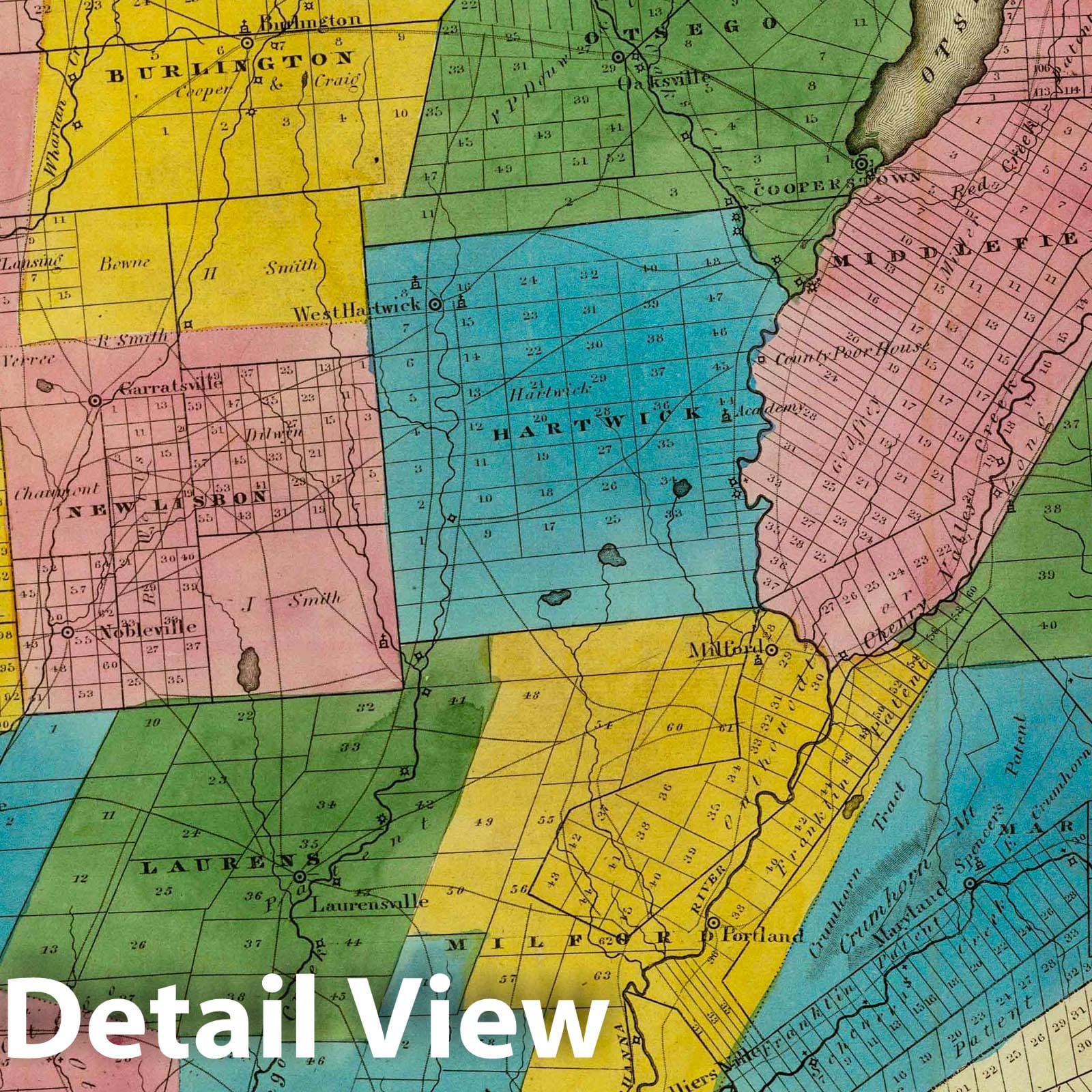 Otsego County, New York - Physical Map, 1829 - Historical Map Print