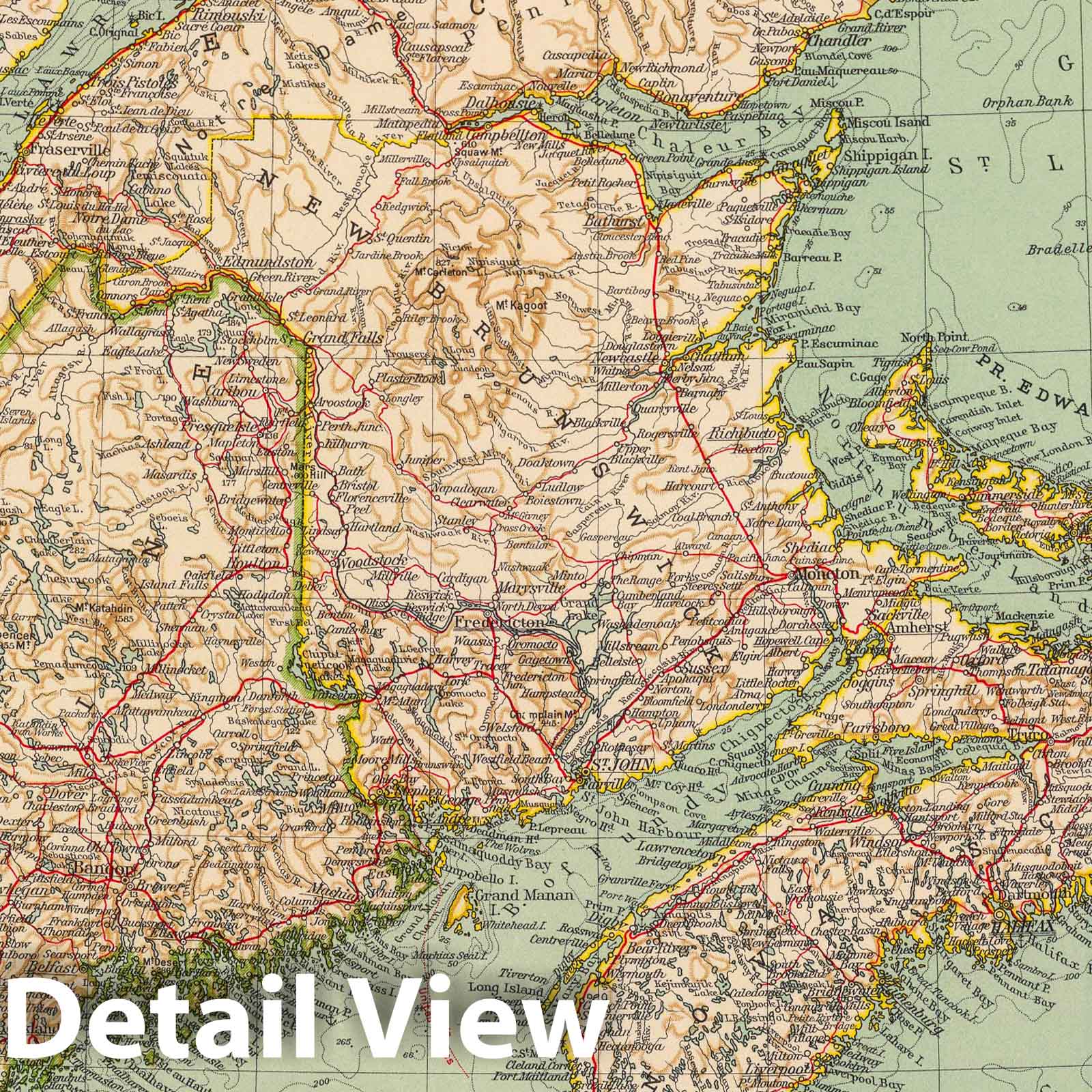Maine, Nova Scotia, New Brunswick, Quebec 1929 Historical Map Print