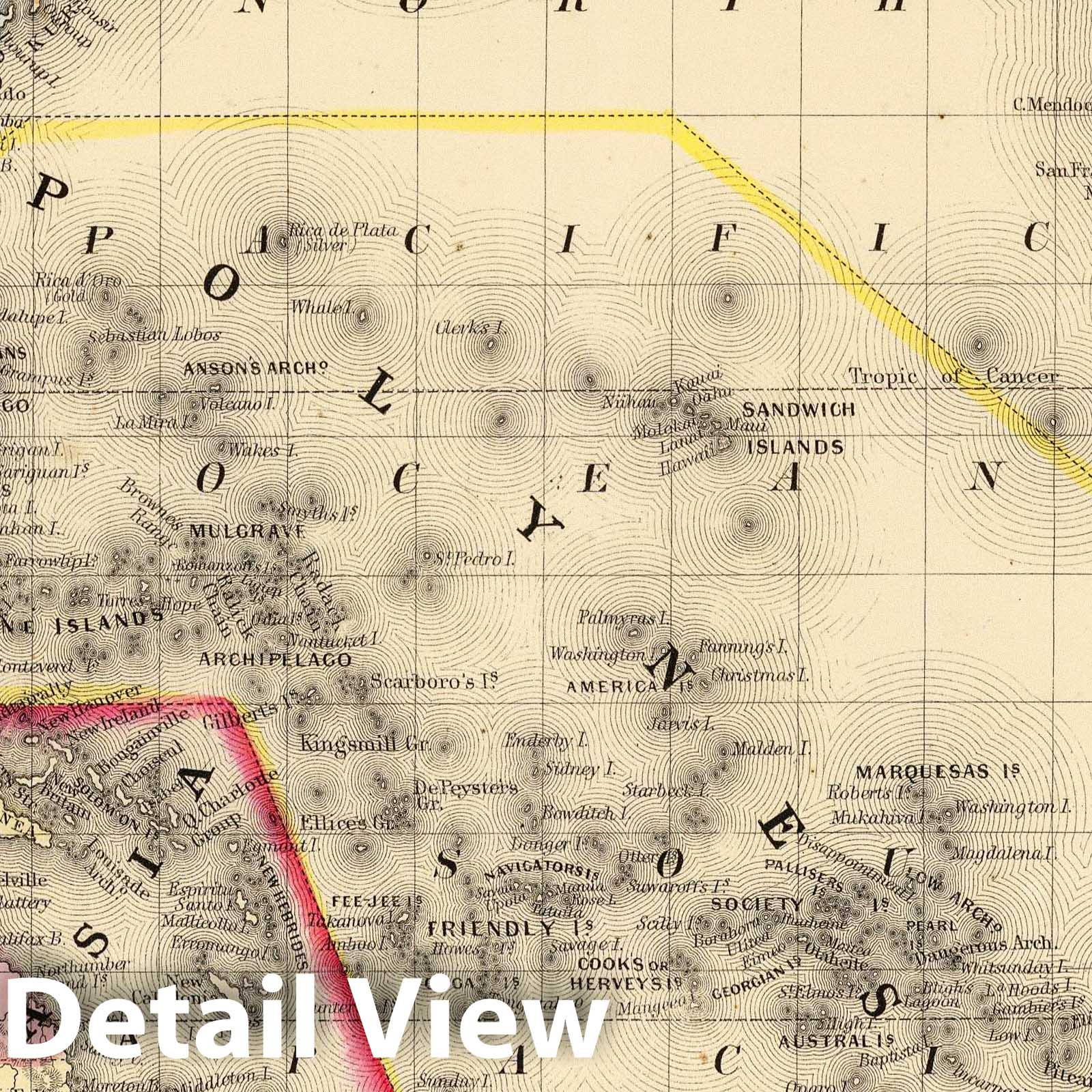 Oceanica and Sandwich Islands - River Map, 1870 - Mitchell's Atlas