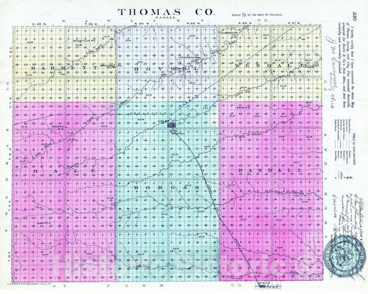 Historic Map : 1887 Thomas Co, Kansas. - Vintage Wall Art