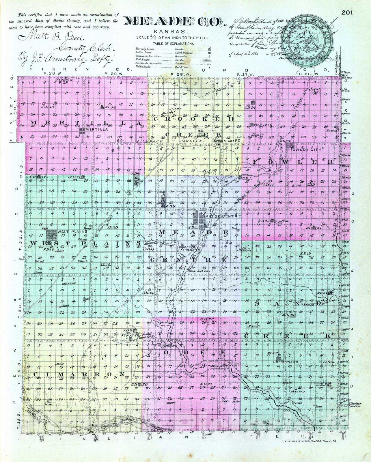 Historic Map : 1887 Meade Co, Kansas. - Vintage Wall Art