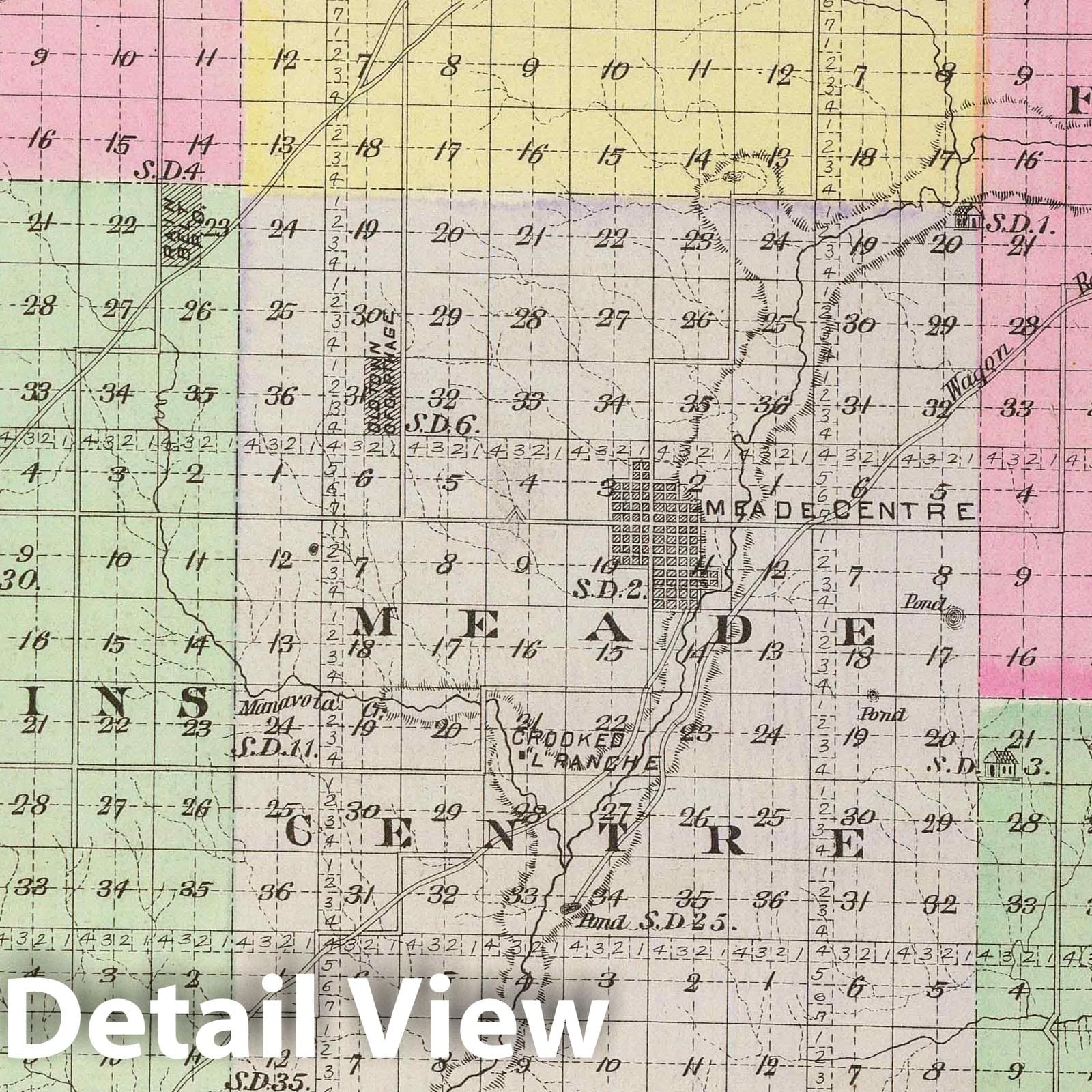 Meade County, Kansas Map 1887 - Historical Atlas Plate Print