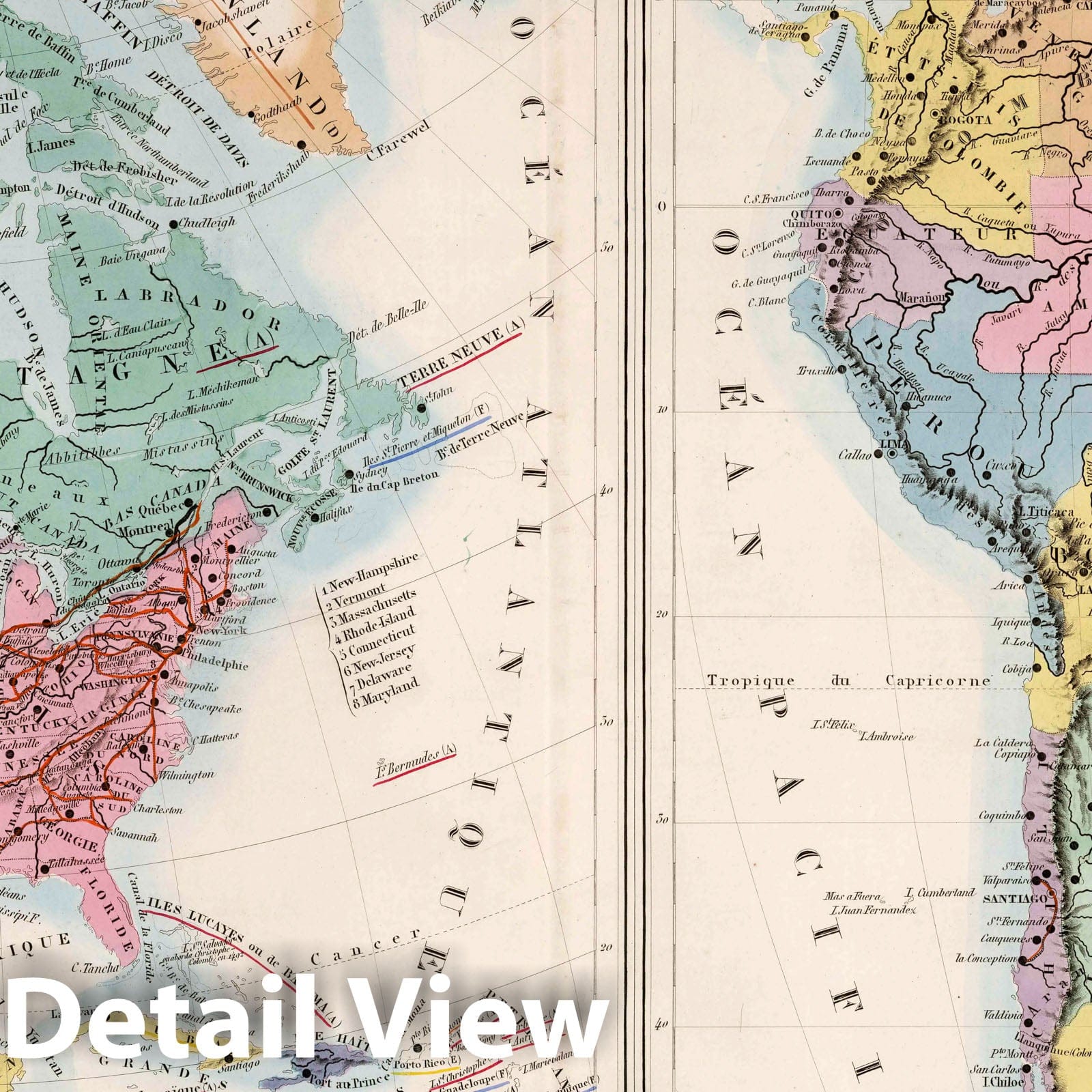North America and South America, 1876 - Historical Map Print