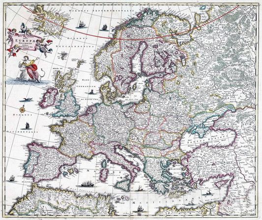 Historic Map : 1682 Nova et Accurata totius Europae Descriptio. - Vintage Wall Art