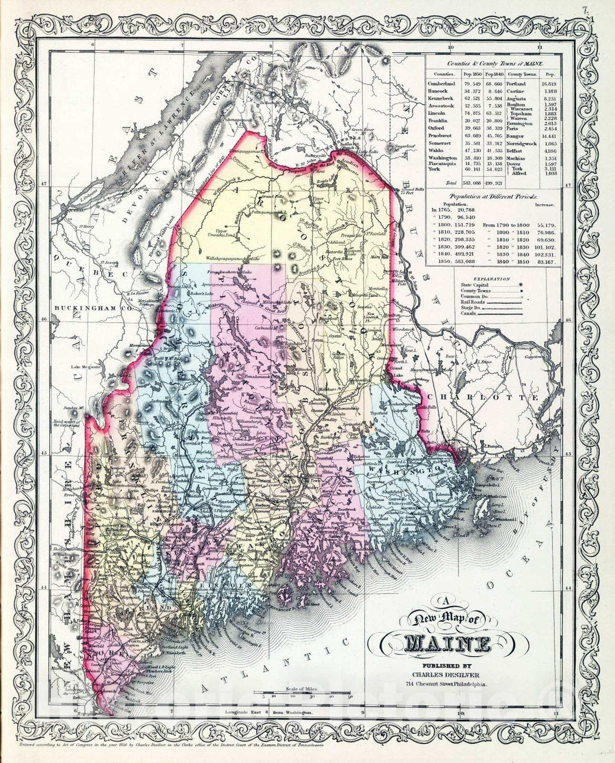 Historic Map : 1859 Maine. - Vintage Wall Art