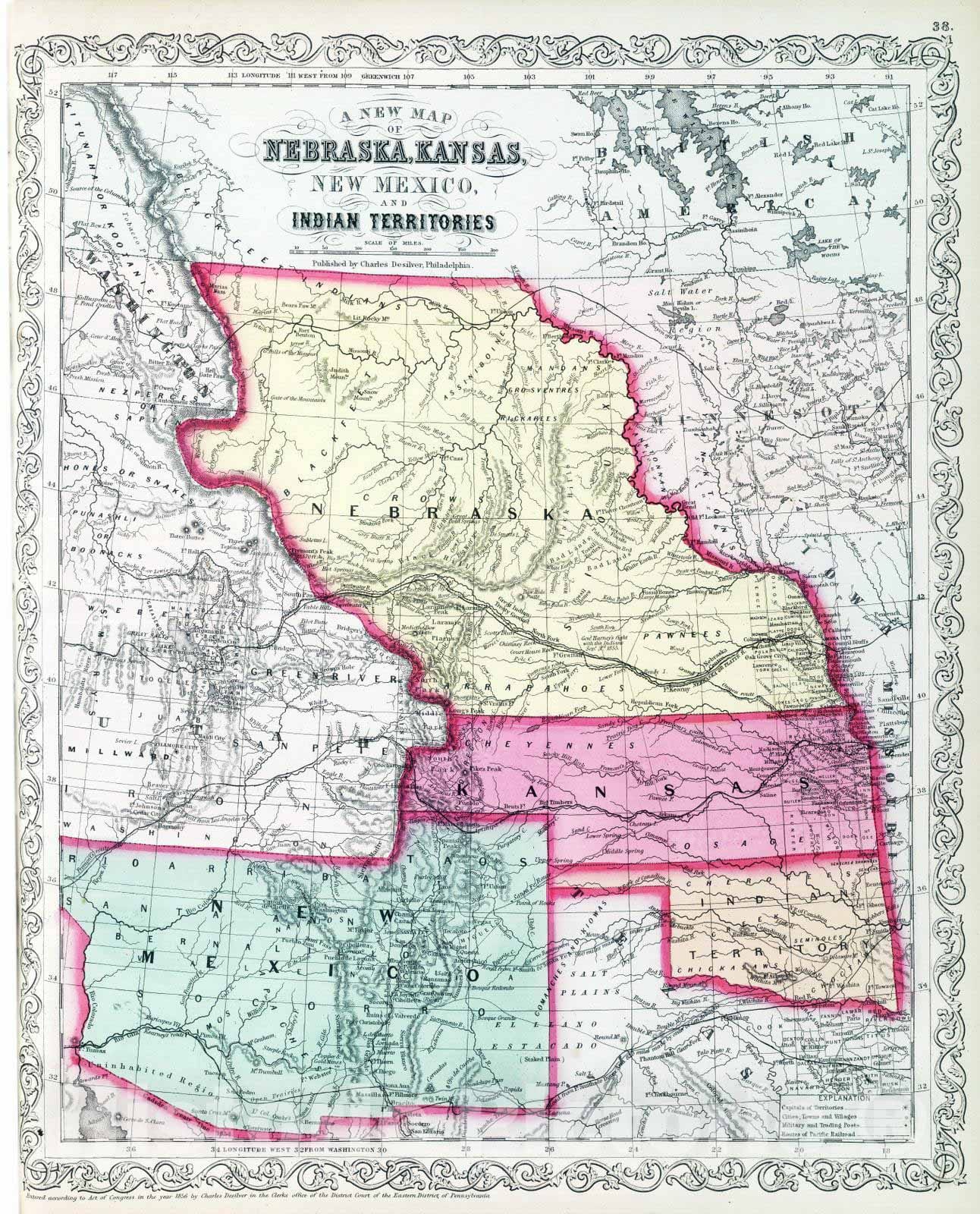 Nebraska, Kansas, New Mexico, and Indian Territories - Railroad Map, 1859