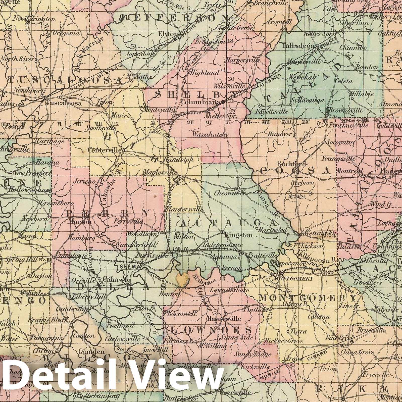 Alabama - Physical Map, 1857 - Historical Map Print