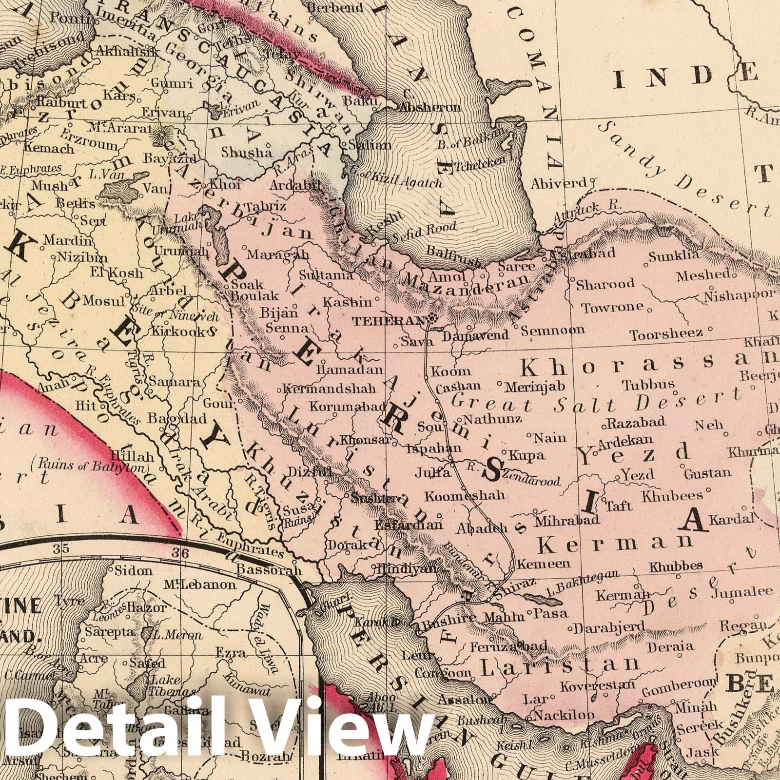 Persia, Turkey in Asia, Afghanistan, and Balochistan, 1865 - Historical Map Print