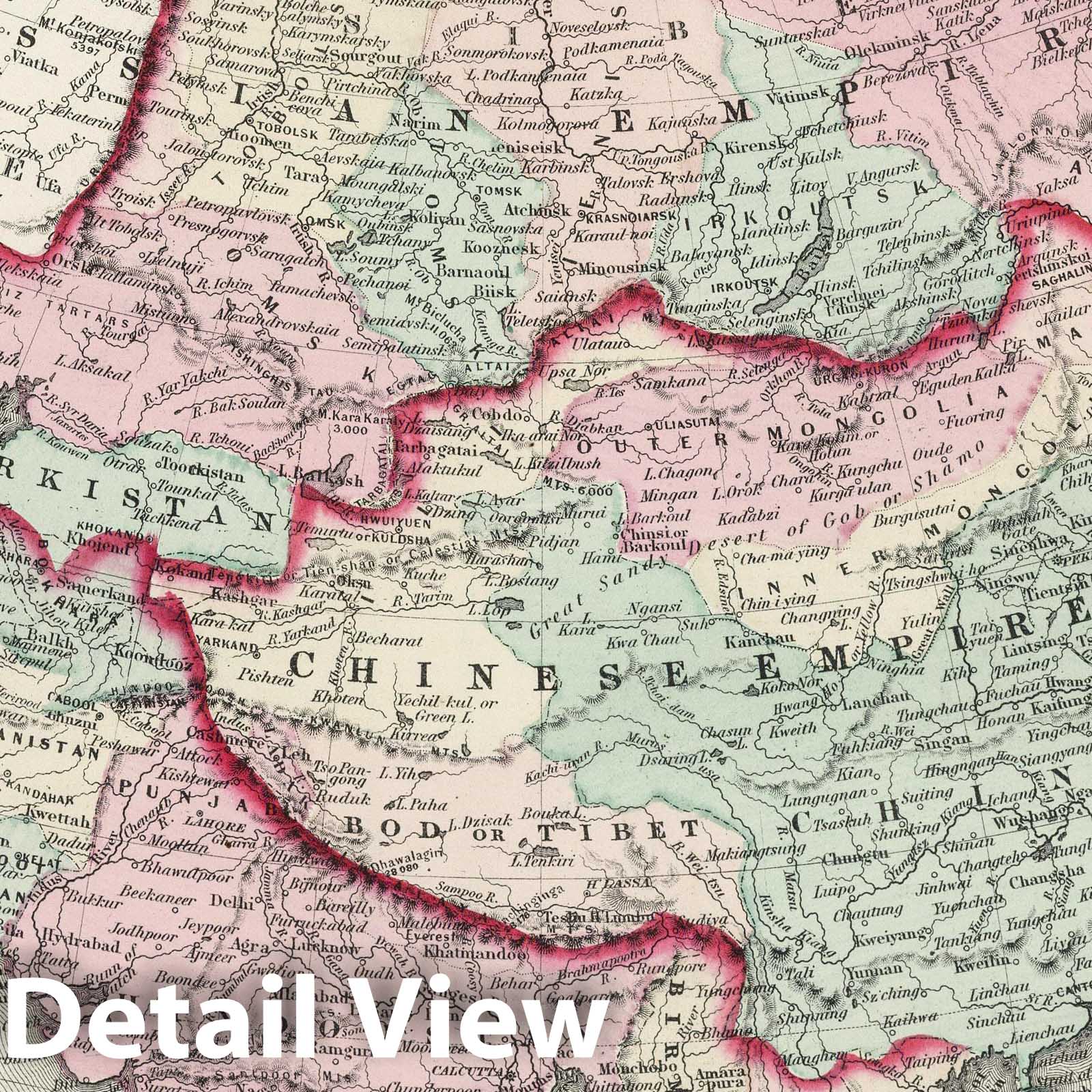 Asia - Railroad Map, 1878 - Hand-Colored Historical Map Print