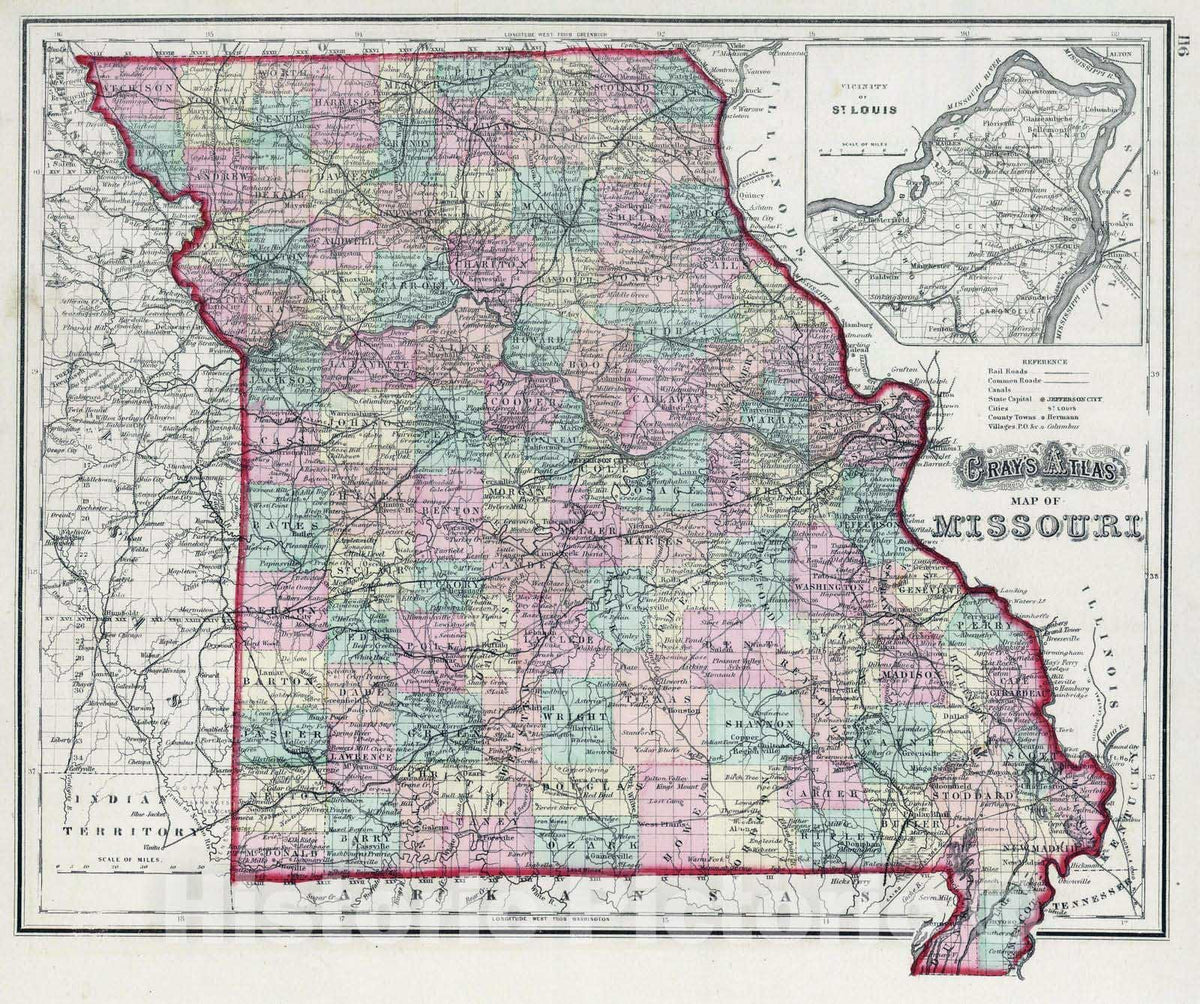 Historic Map : 1874 Missouri. v2 - Vintage Wall Art