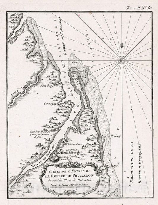 Historic Map : Guayana, 1764 Carte de l'entre?e de la riviere de Poumaron : Suivant les plans des Hollandois , Vintage Wall Art