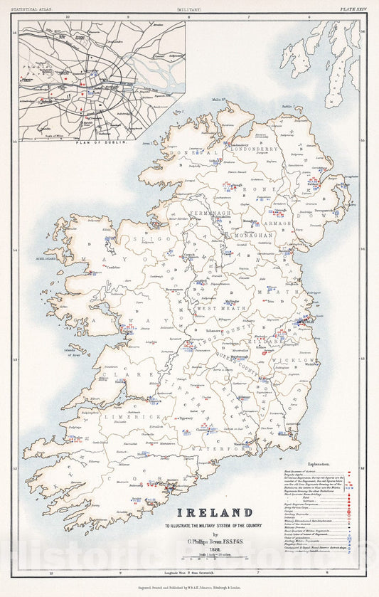 Historic Map : Statistical Atlas - 1881 Ireland to Illustrate the Military Condition of the Country. - Vintage Wall Art