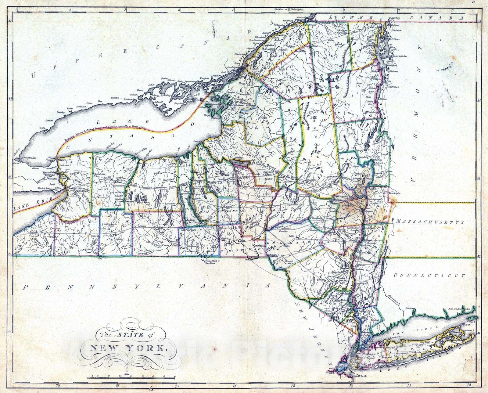 Historic Map : 1814 The State of New York : Vintage Wall Art