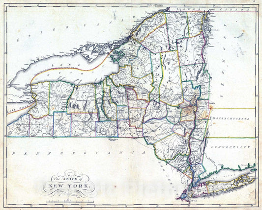 Historic Map : 1814 The State of New York : Vintage Wall Art