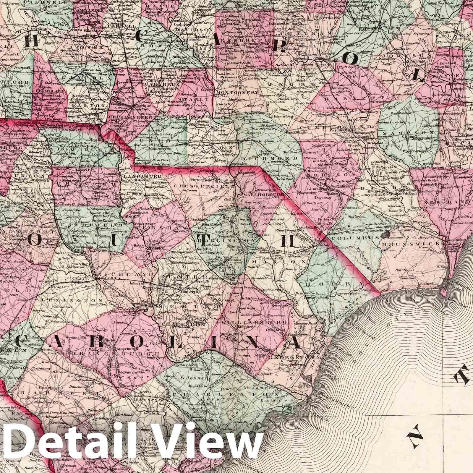 North Carolina and South Carolina - Survey Map, 1874 - Historical Map Print