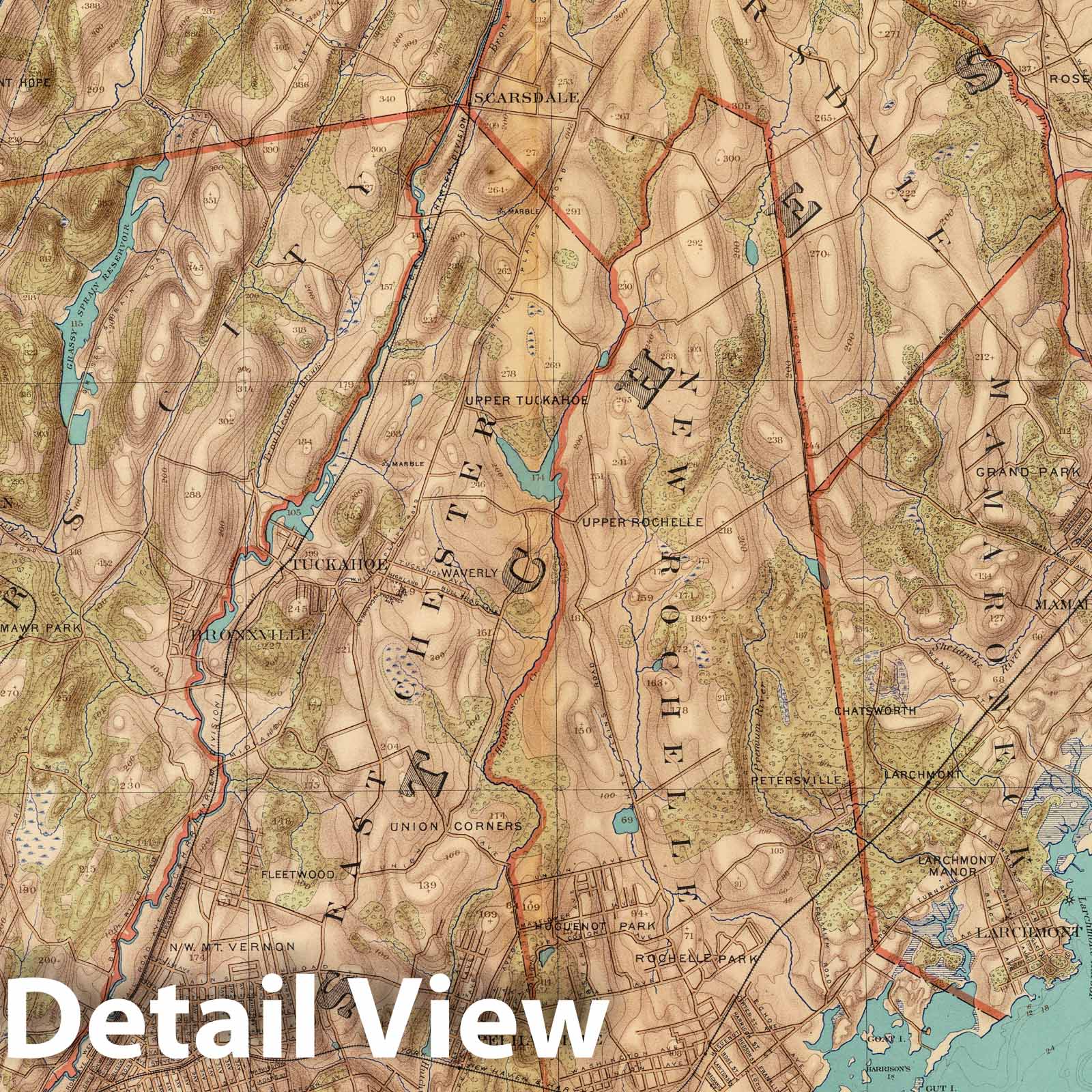 Historic Map : City Atlas - 1891 Westchester Co, Yonkers-state line. - Vintage Wall Art