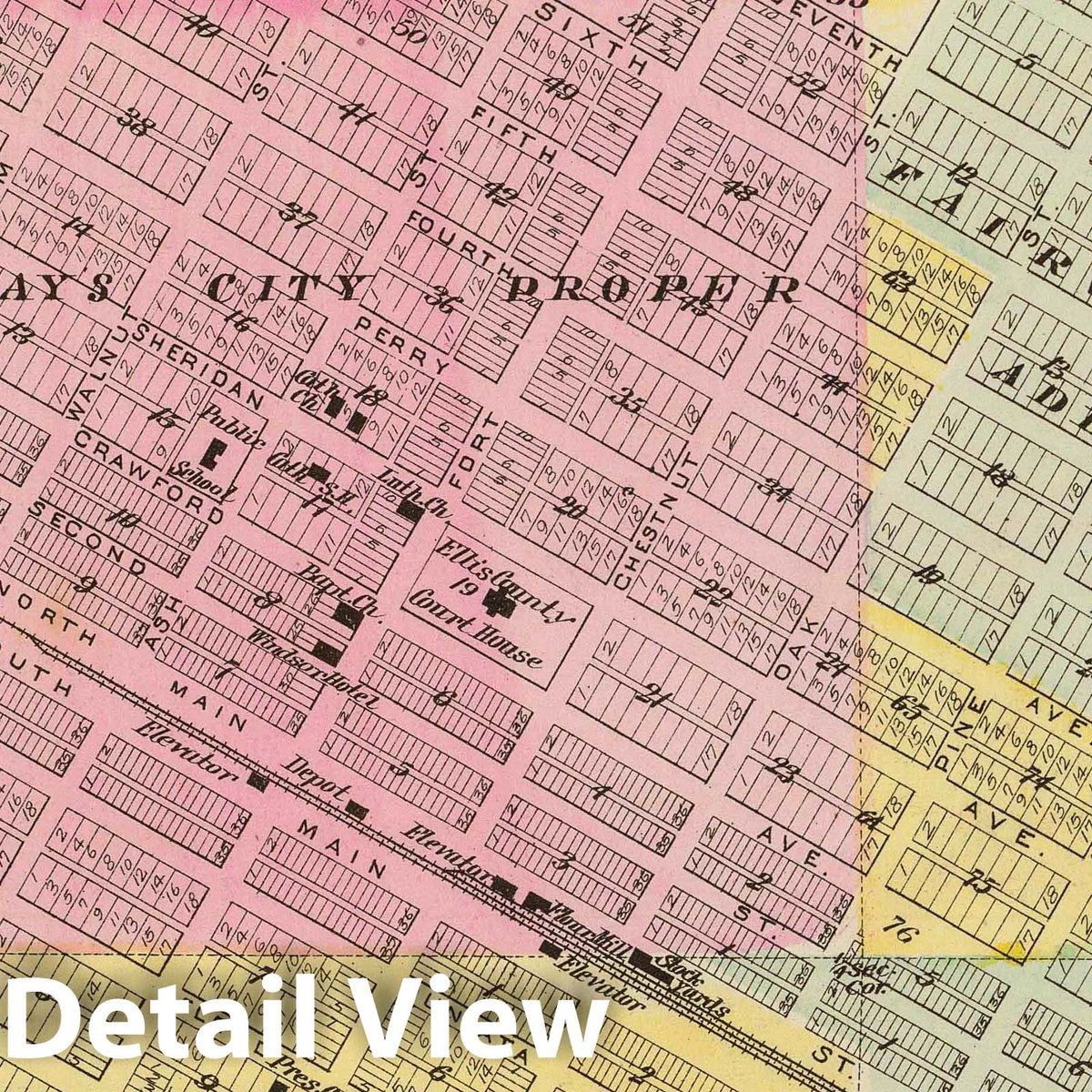 Hays City, Ellis County, Kansas - Military Map, 1887 - Historical Map Print
