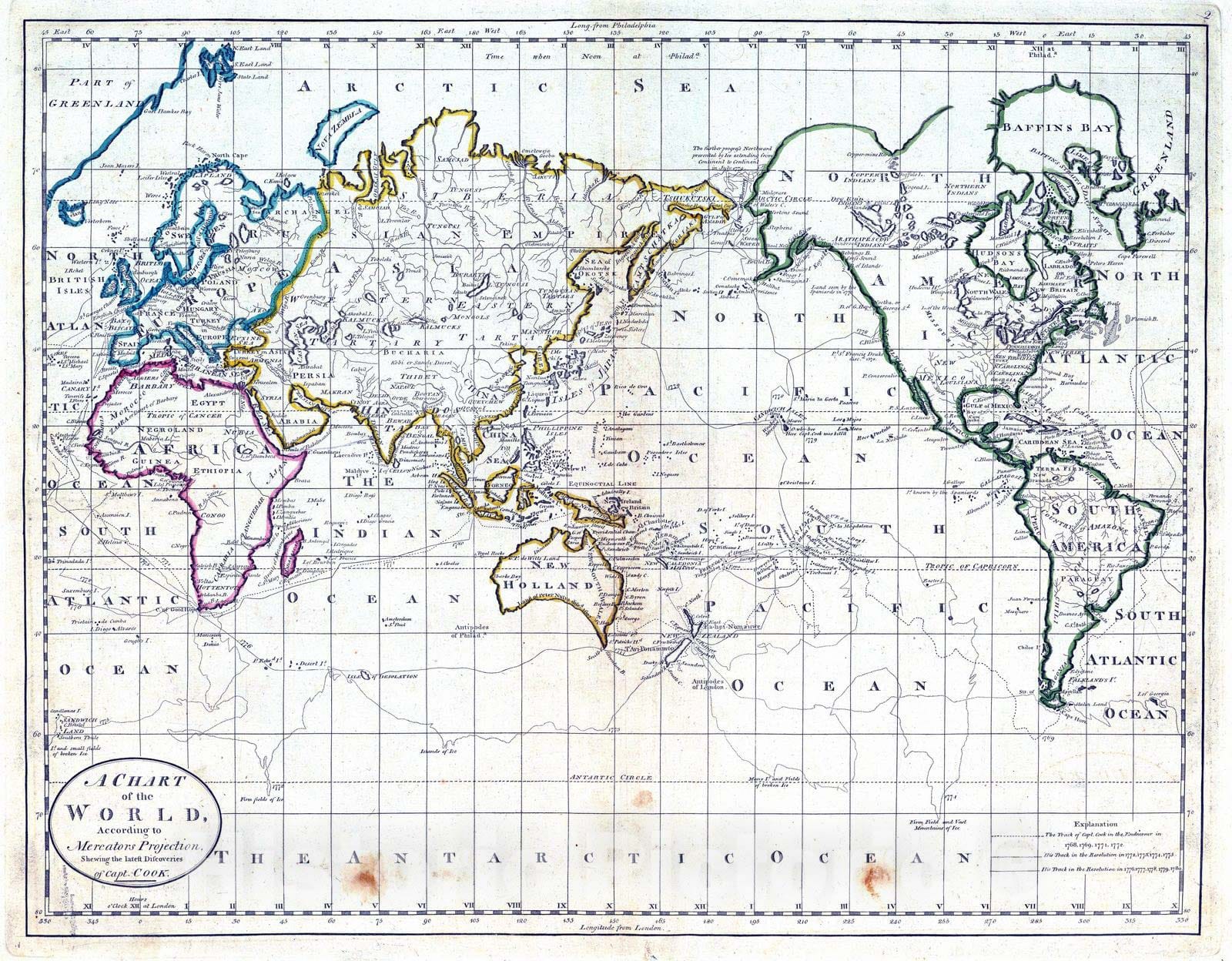 Historic Map : 1814 Chart of the World. - Vintage Wall Art