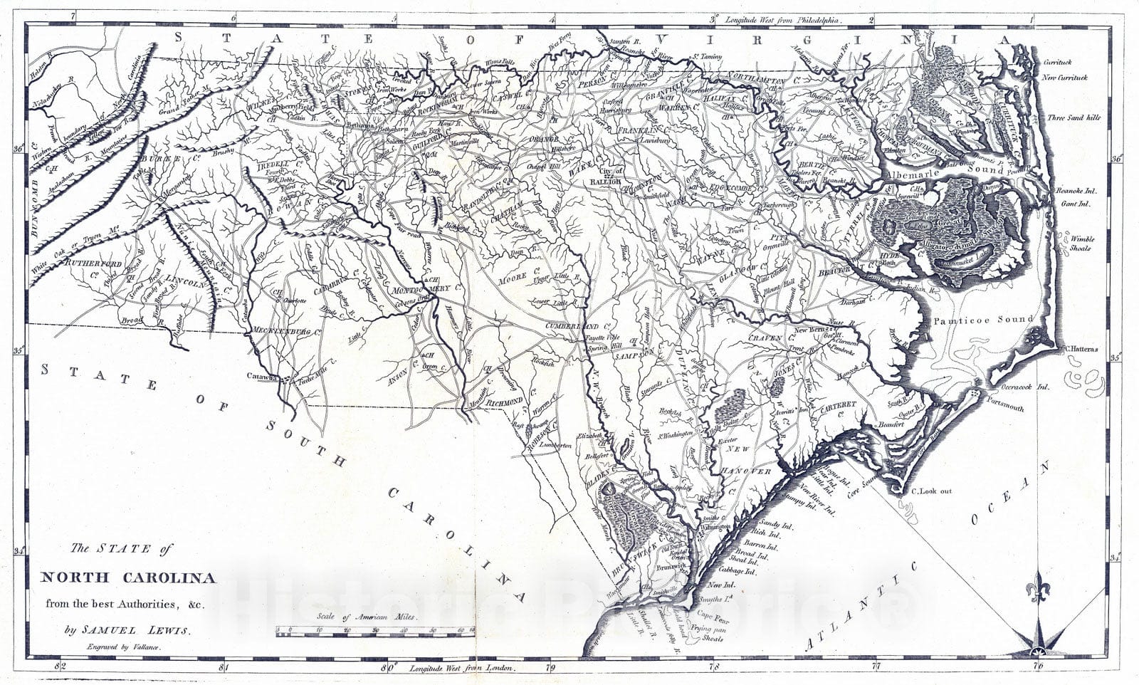North Carolina - Nautical Chart, 1795 - Carey's American Atlas Historical Map Print