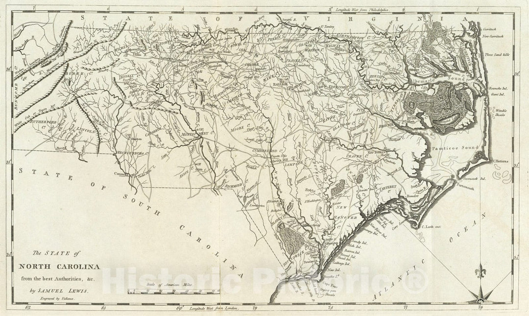 Historic Map - National Atlas - 1795 State of North Carolina. - Vintage Wall Art
