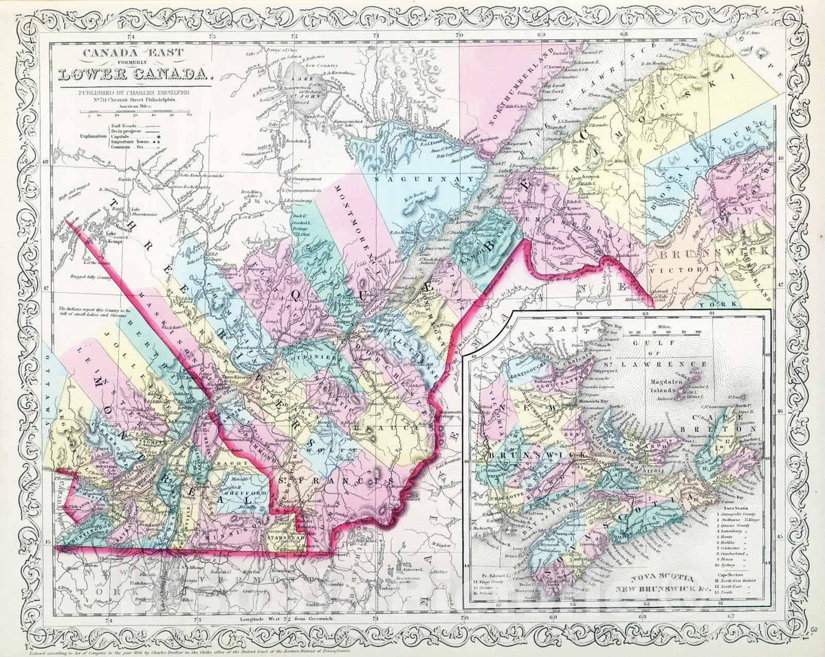 Historic Map : 1859 Canada East (Lower). v2 - Vintage Wall Art