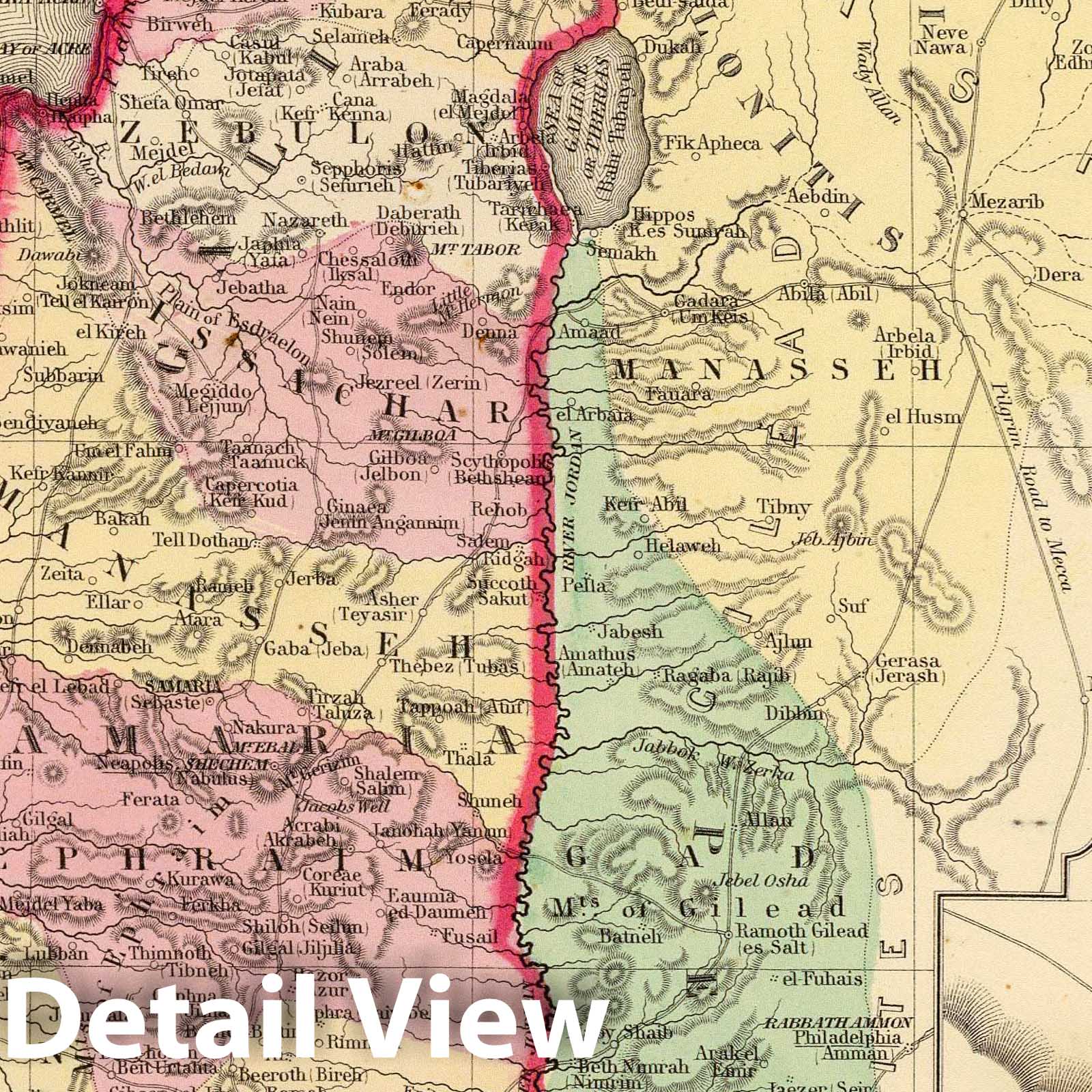 Palestine and Jerusalem - Road Map, 1870 - Historical Map Print
