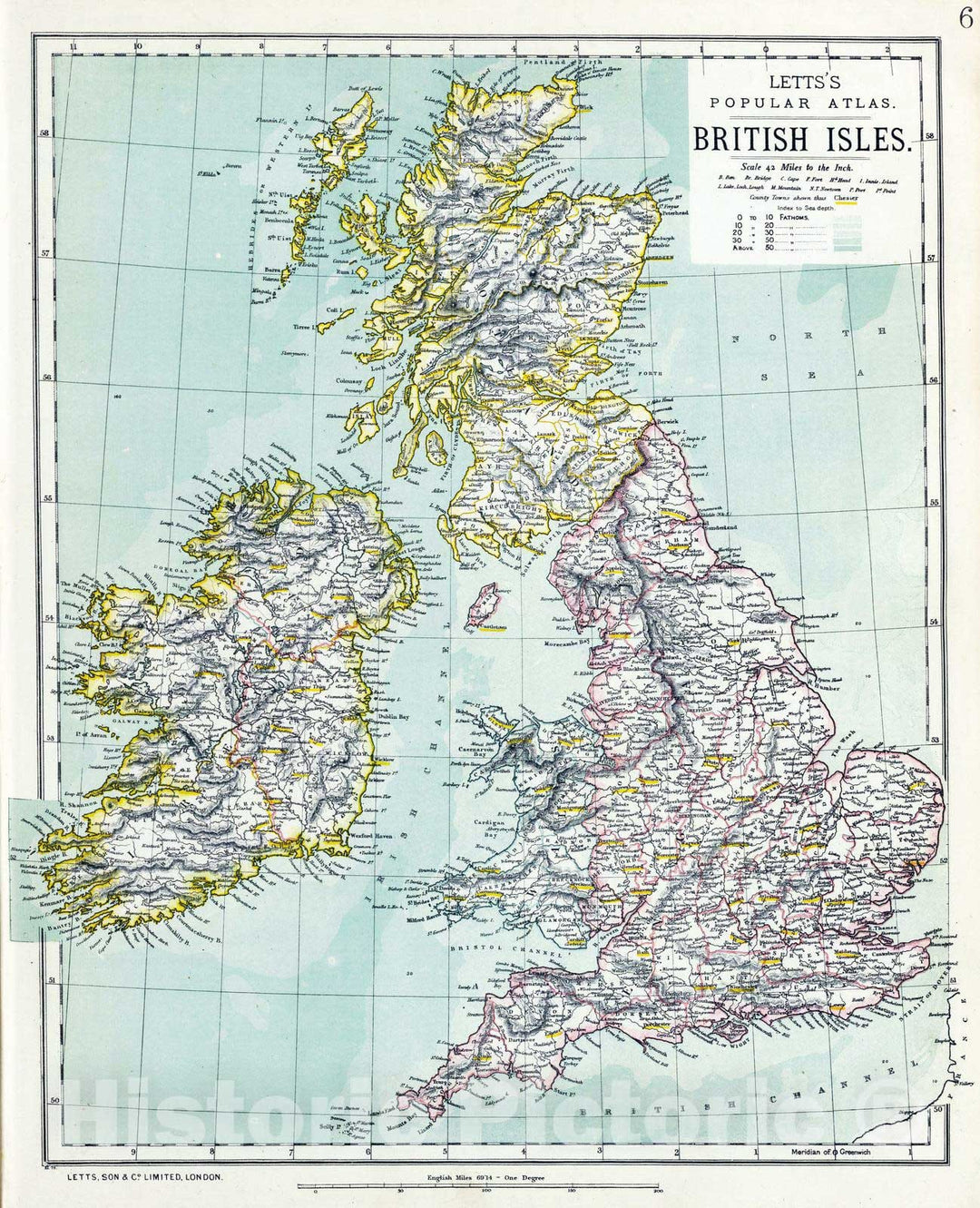 Historic Map : 1883 British Isles. - Vintage Wall Art