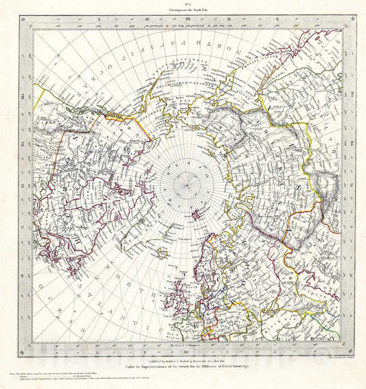 Historic Map : 1831 (World, gnomonic proj. V. North Pole-45 N. Lat.) - Vintage Wall Art