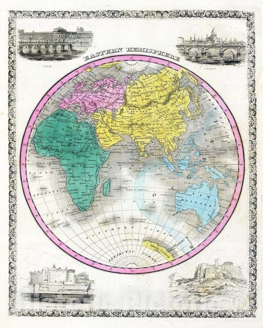Historic Map : 1845 E. Hemisphere. - Vintage Wall Art