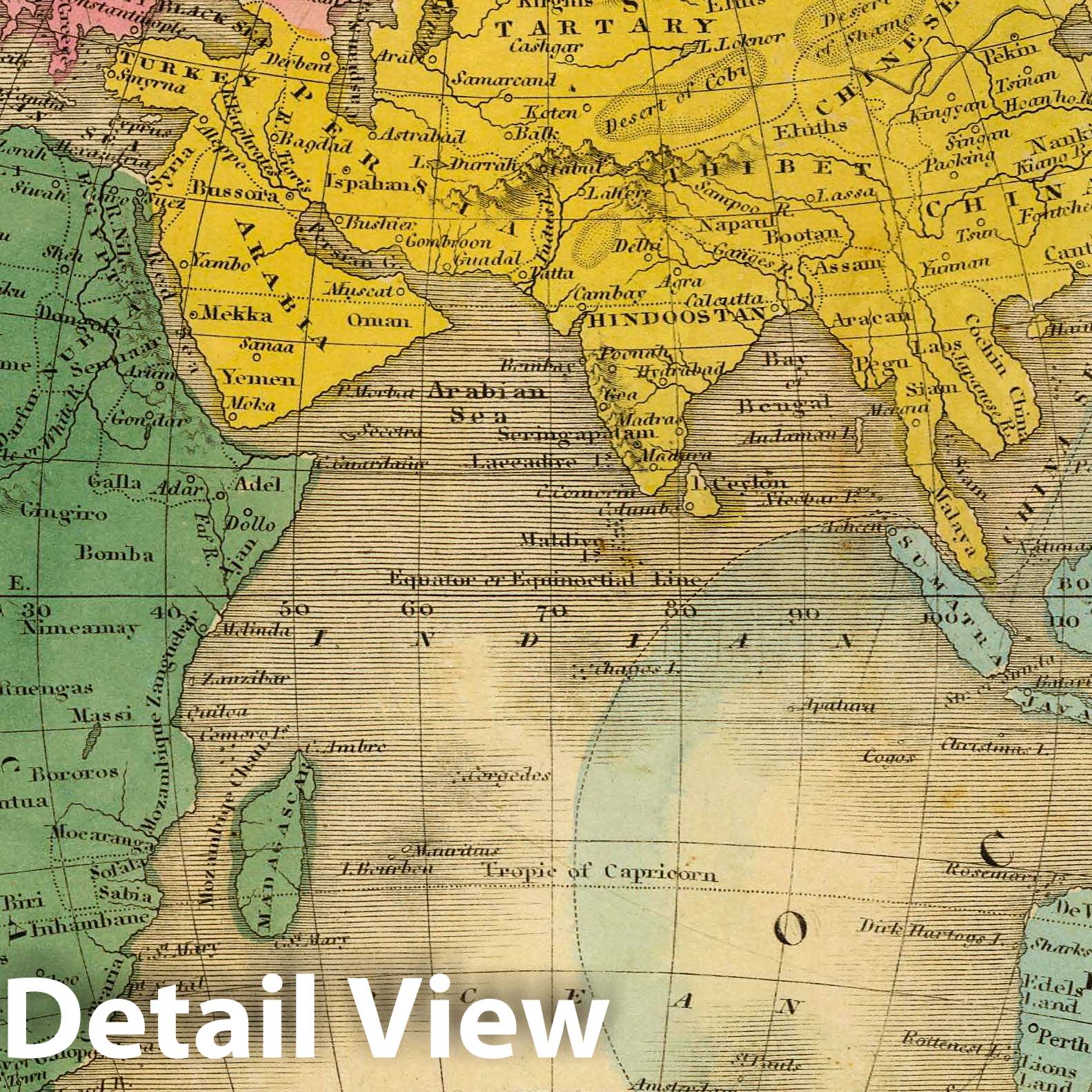 Eastern Hemisphere, 1845 - Historical Map Print