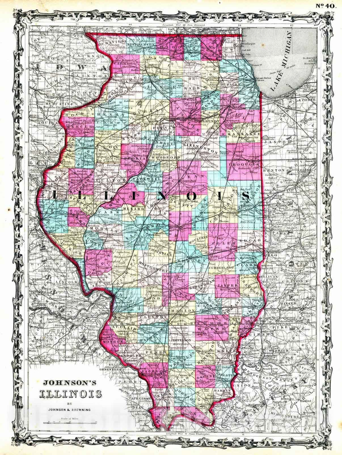 Historic Map : 1860 Illinois. v1 - Vintage Wall Art
