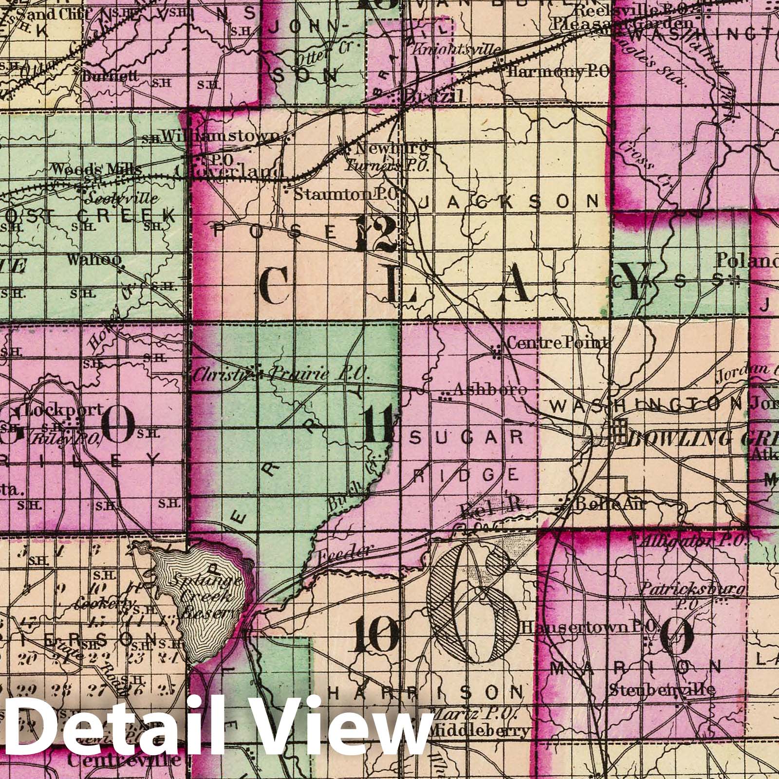 Putnam, Vigo, Clay, Owen, Sullivan, Greene Counties, Indiana - Railroad Map, 1870