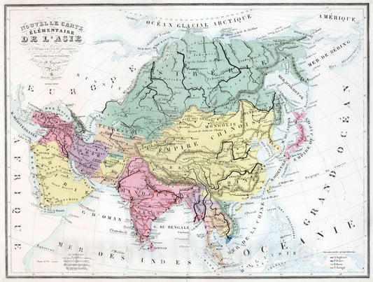Historic Map : 1876 Nouvelle Carte Elementaire de l'Asie Nouvelle Carte de l'Afrique a l'Usage des Ecoles Primaires. - Vintage Wall Art