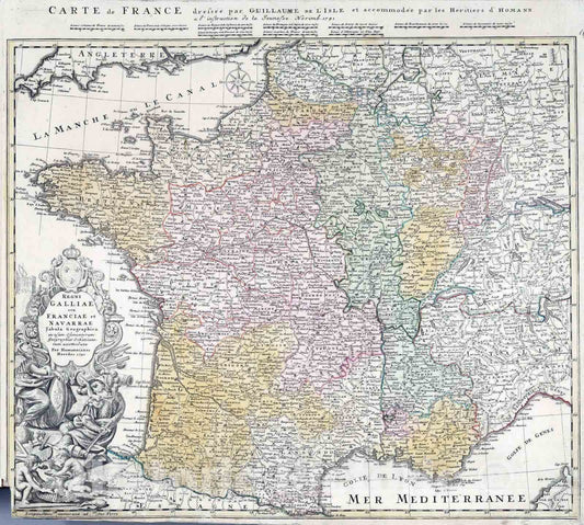Historic Map : France, 1741 Regni Galliae seu Franciae et Navarrae. , Vintage Wall Art
