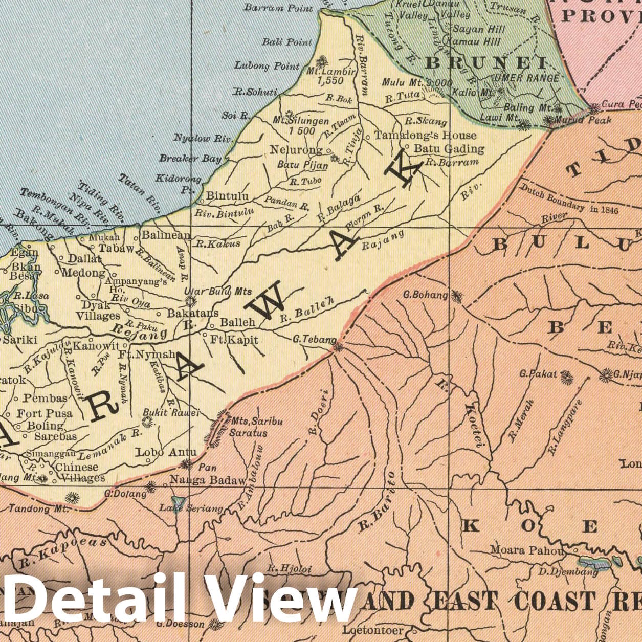 Borneo - Road Map, 1901 - Historical Map Print from Cram's Atlas