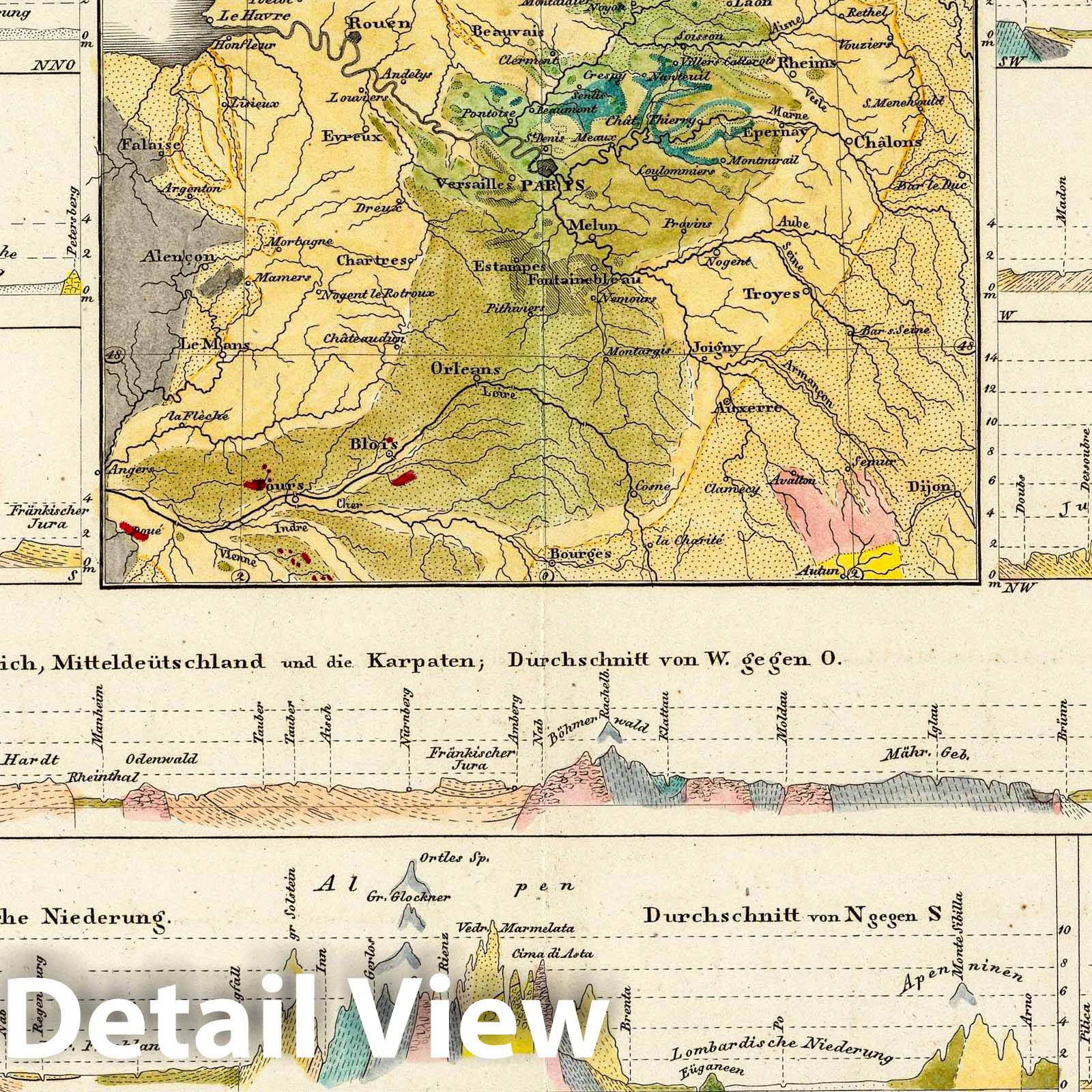 Germany and Paris Basin - Geological Map, 1845 - Historical Reproduction