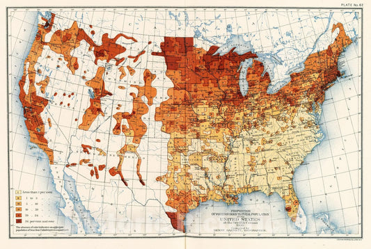 Historic Map : Statistical Atlas - 1903 62. Proportion foreign born. - Vintage Wall Art