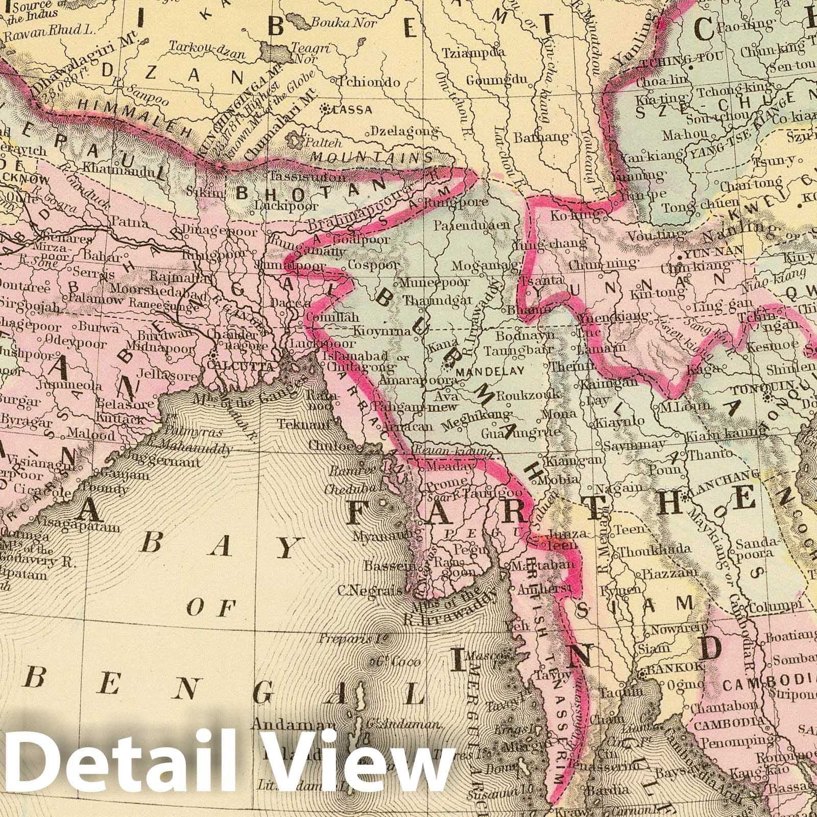 India, Southeast Asia, China, and Tibet - Railroad Map, 1880 - Historical Map Print