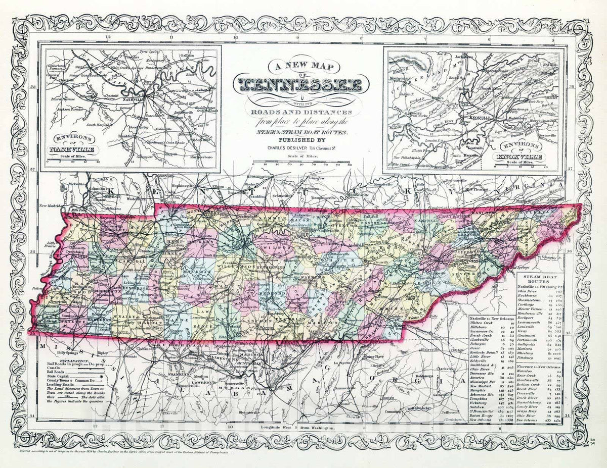 Historic Map : 1859 Tennessee. - Vintage Wall Art